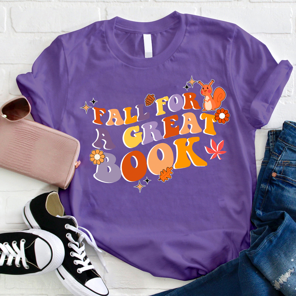 Fall For A Great Book Fallen Leaves Teacher T-Shirt