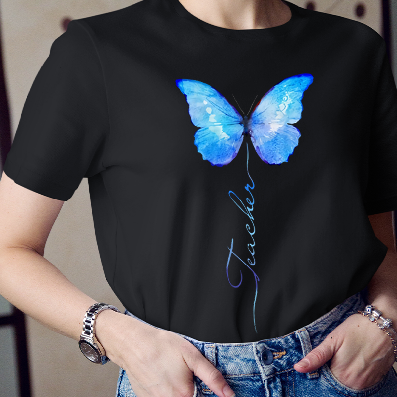 Gorgeous Blue Butterfly  Teacher T-Shirt