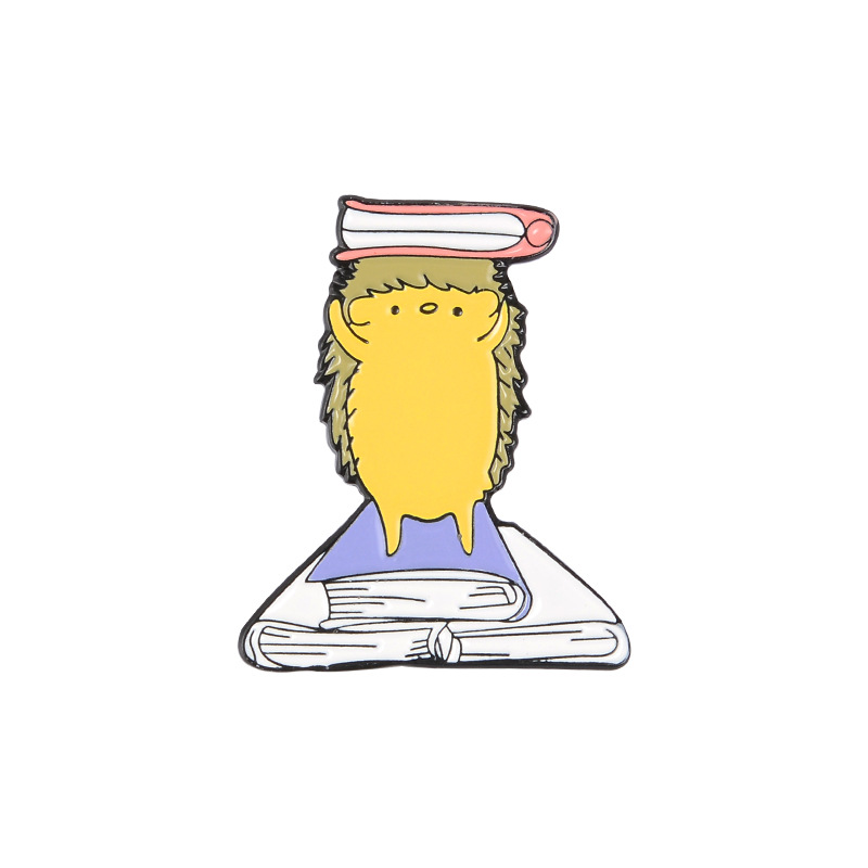 Cute Hedgehog And Books Pin Set