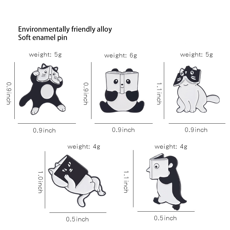 Cartoon Animals Read Books Pin Set