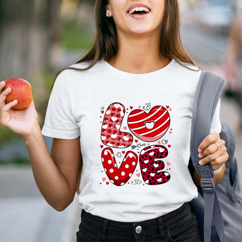 Heart Print Love Teacher T-Shirt