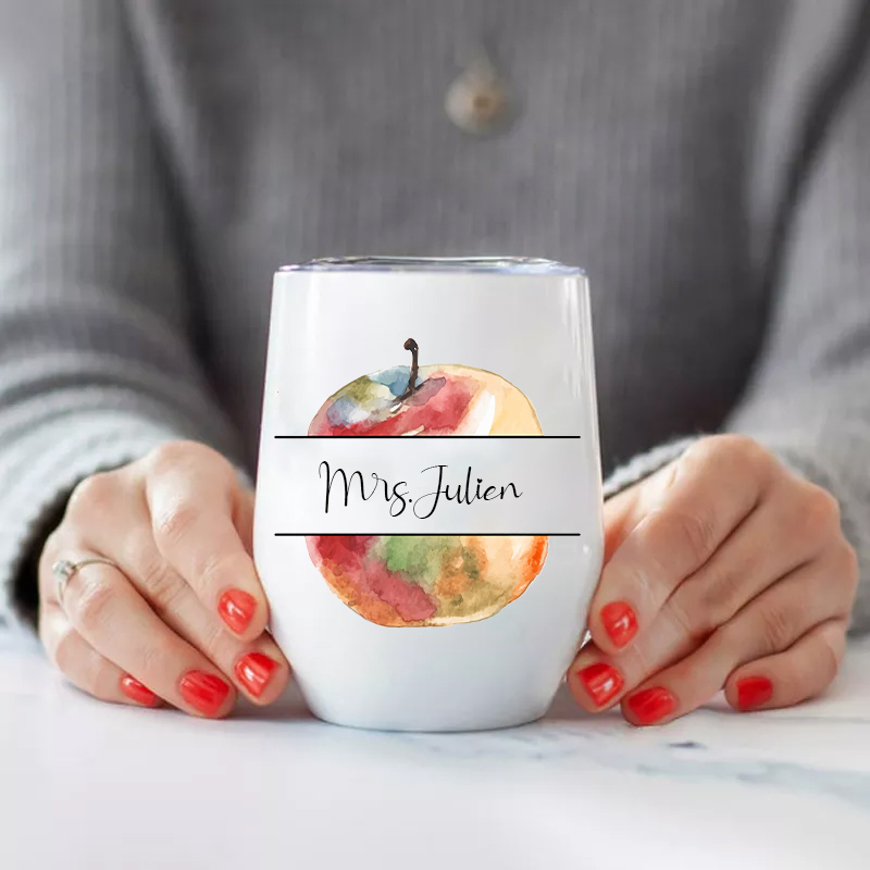 Personalized  Watercolor Apple Wine Tumbler