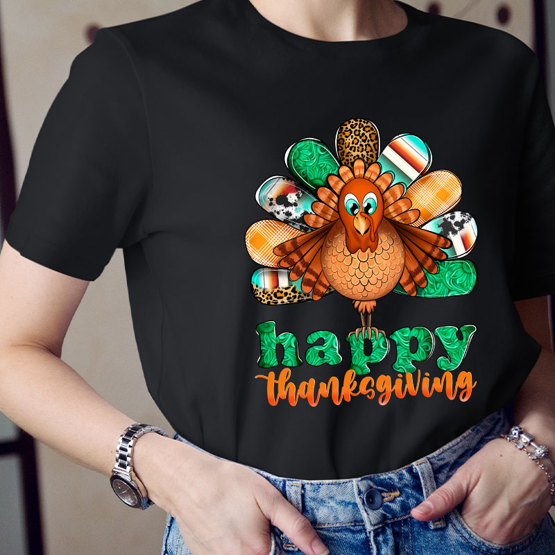 Happy Thanksgiving Shining Green Teacher T-Shirt