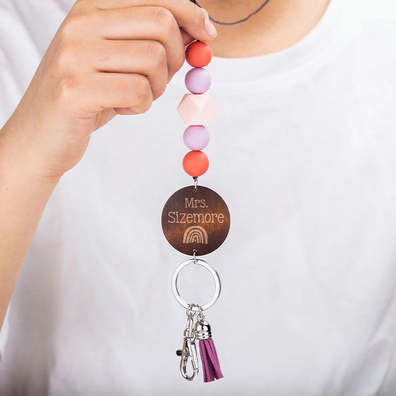 Personalized Beaded Teacher Pink Lanyard