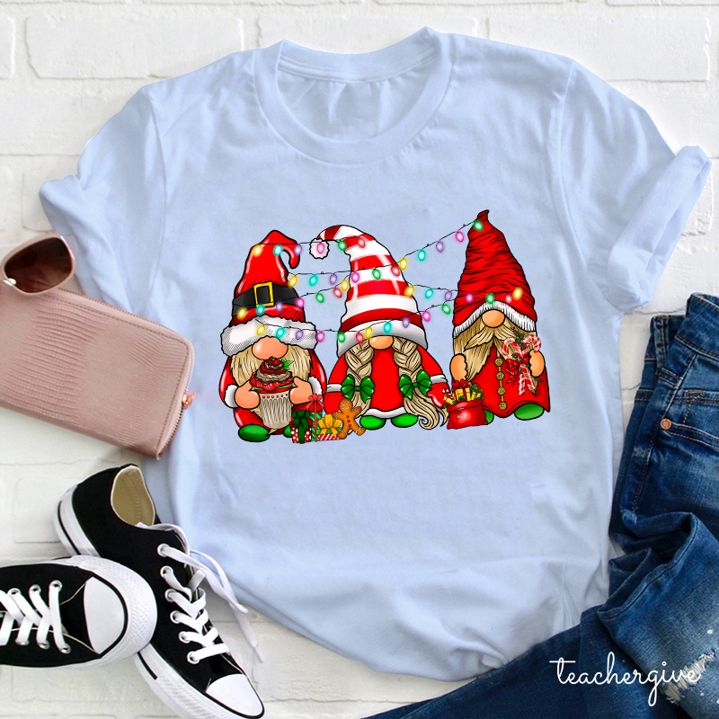 Gnomes Christmas Lights Teacher T-Shirt