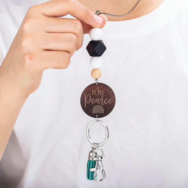 Personalized Beaded Teacher Black Lanyard