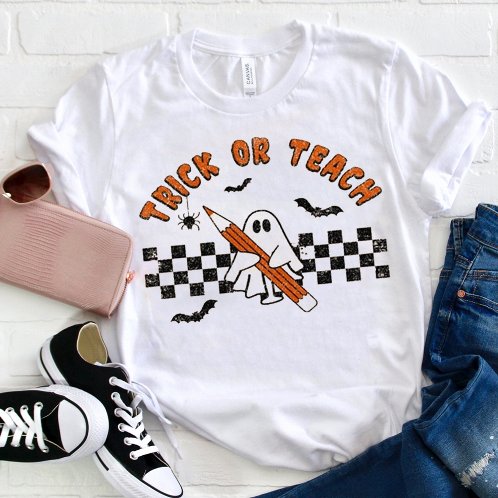 Trick Or Teach Cute Ghost Holding A Pencil T-Shirt