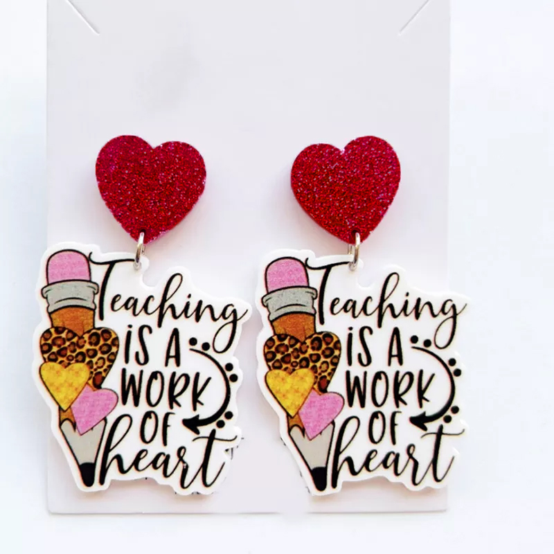 Teaching Is A Work Of Heart Teacher Earrings