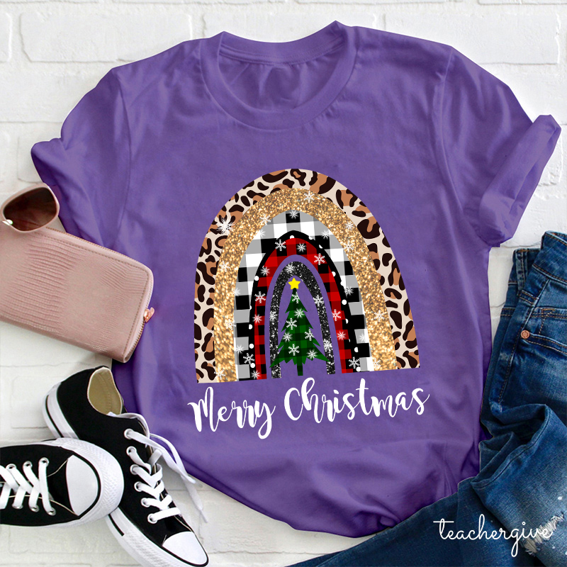 Merry Christmas A Christmas Tree In The Snow Teacher T-Shirt