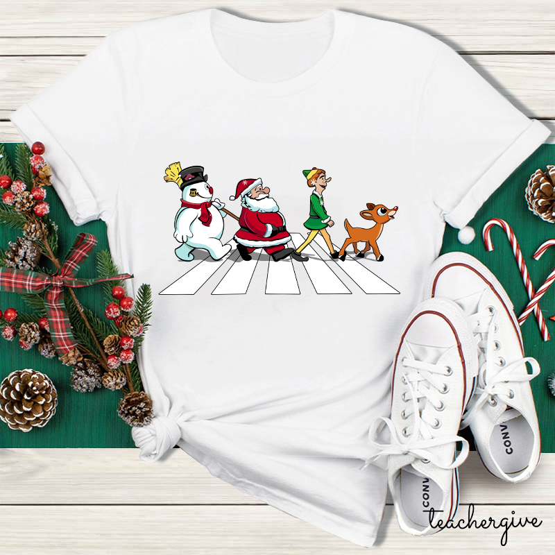 Santa Claus And His Friends Crossing The Road Teacher T-Shirt