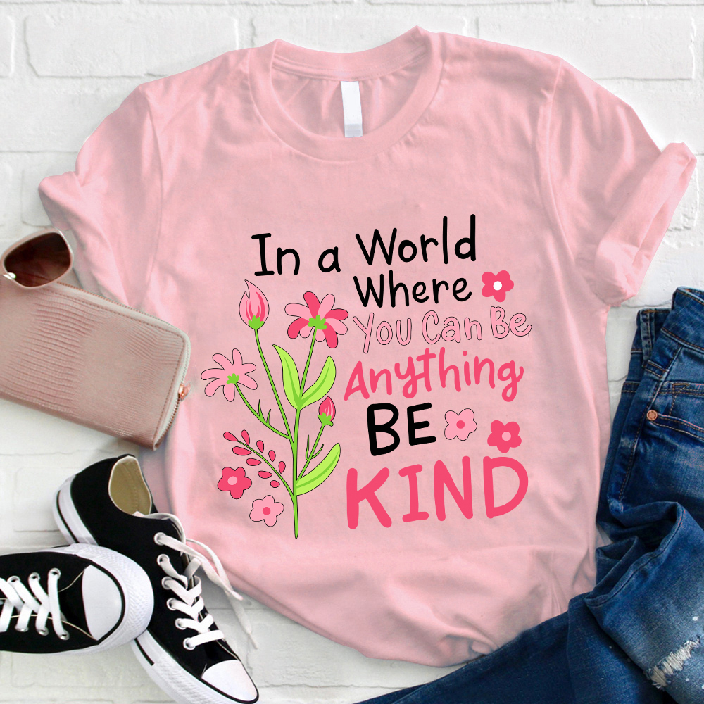 Be Kind Pink Flower Teacher T-Shirt