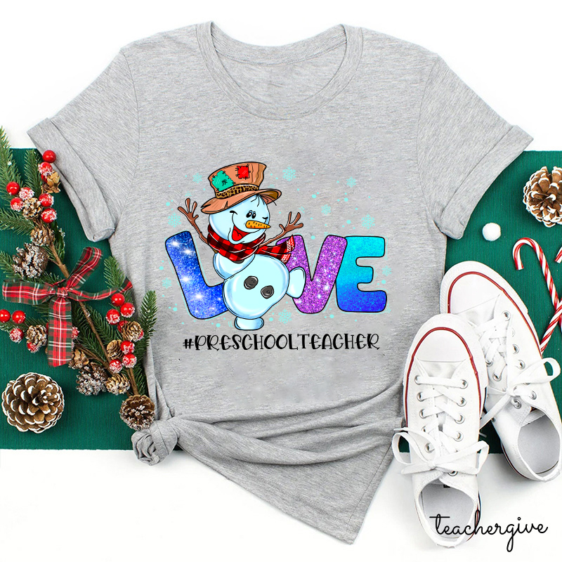 Personalized Snowman Love Shining Christmas Teacher T-Shirt