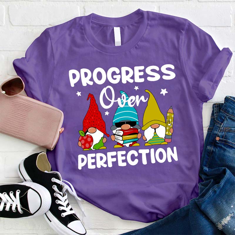 Progress Over Perfection Gnome Teacher T-Shirt