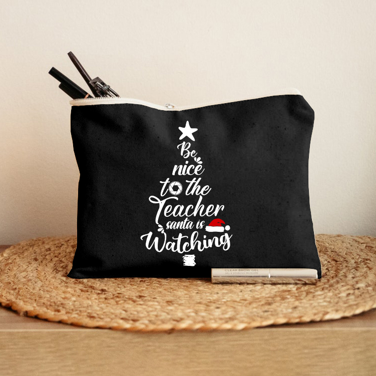 Be Nice To The Teacher Santa Is Watching Christmas Tree Makeup Bag