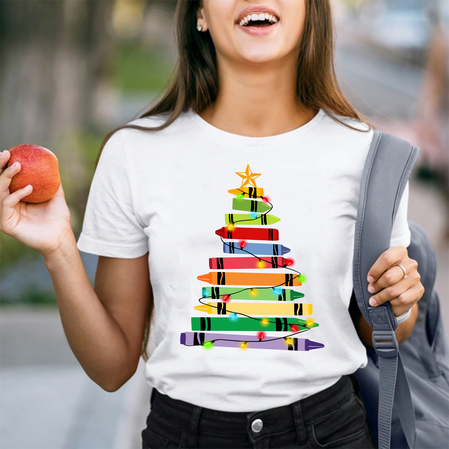 Crayons Tree Colored Ligths Teacher T-Shirt
