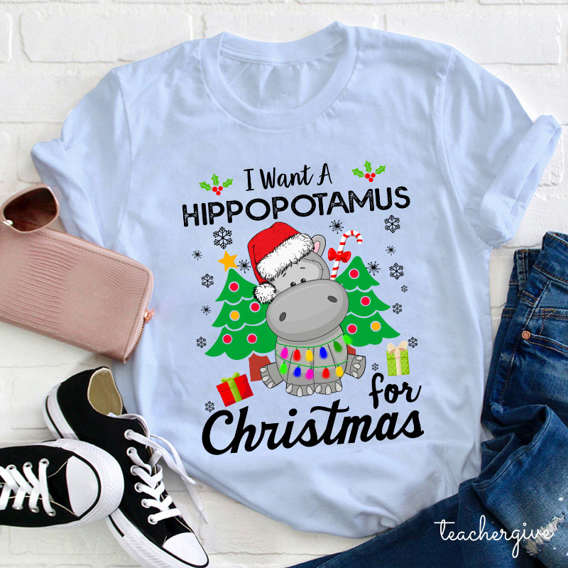 I Want A Hippopotamus For Christmas Teacher T-Shirt