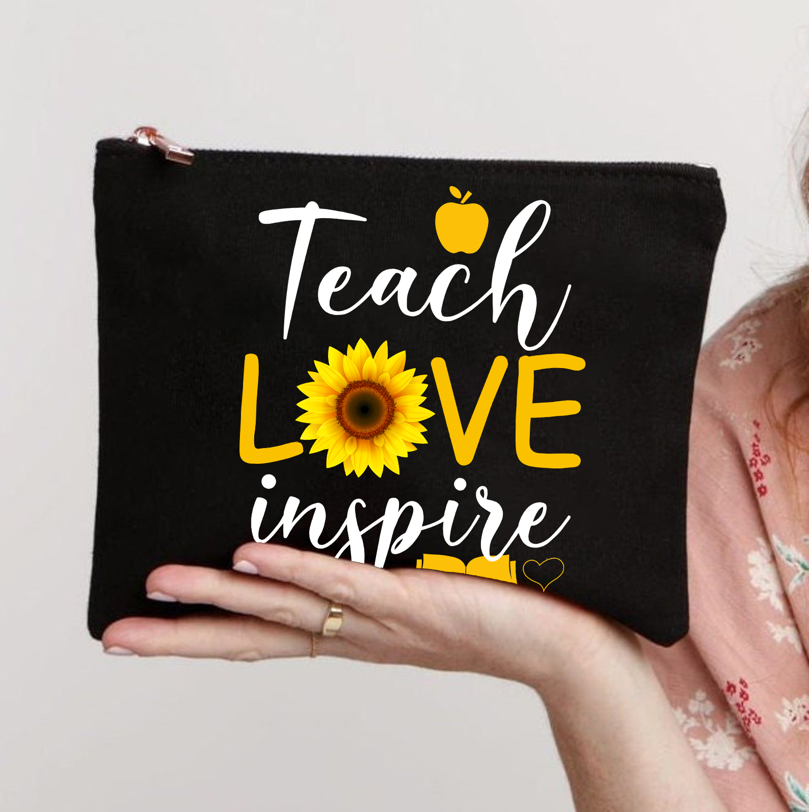 Teach Love Inspire Flower Teacher Makeup Bag