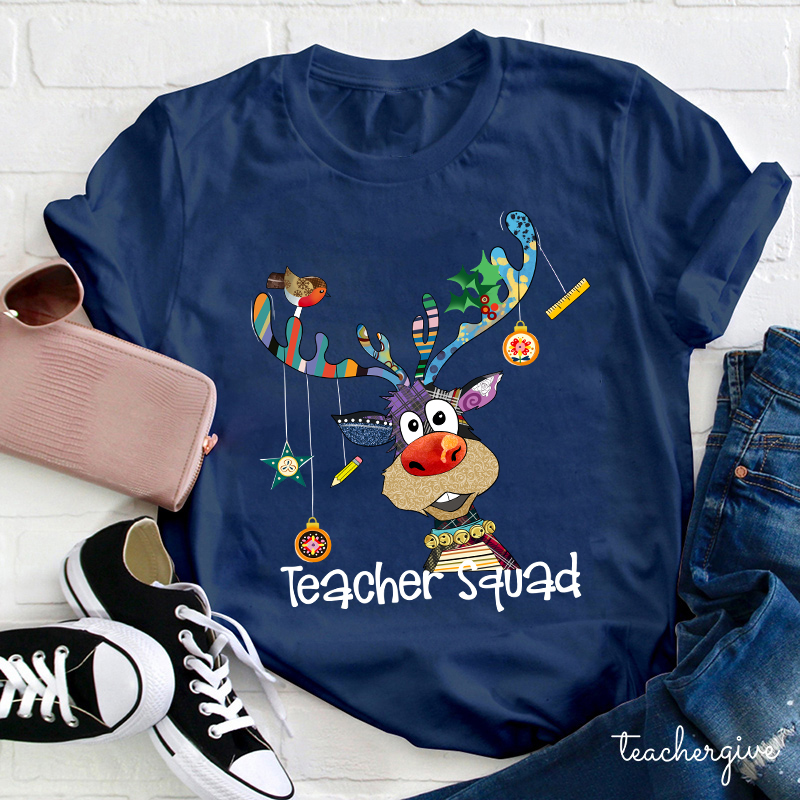 Teacher Squad With Reindeer Joy Teacher T-Shirt