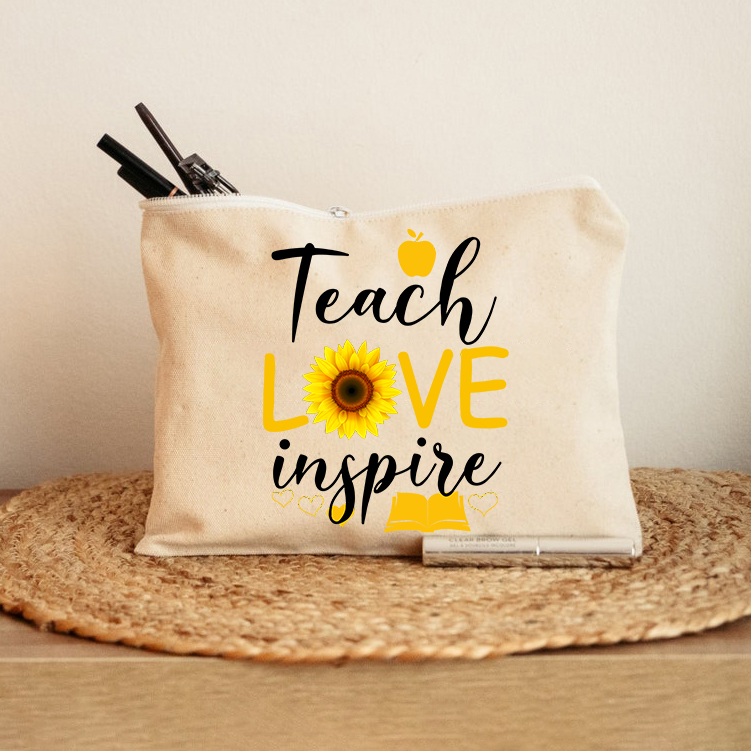 Teach Love Inspire Flower Teacher Makeup Bag
