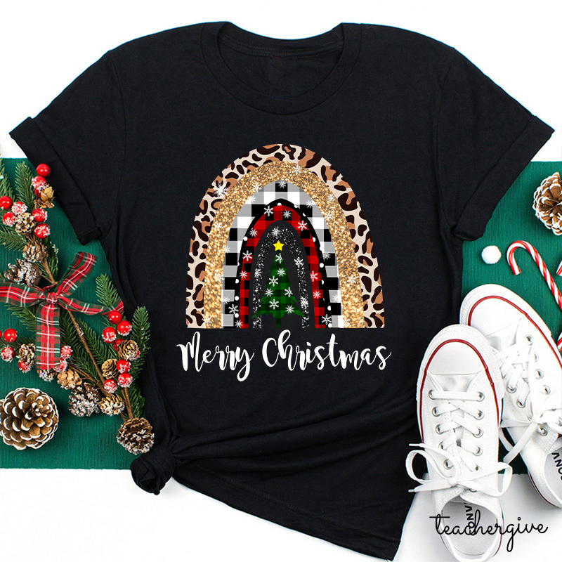 Merry Christmas A Christmas Tree In The Snow Teacher T-Shirt