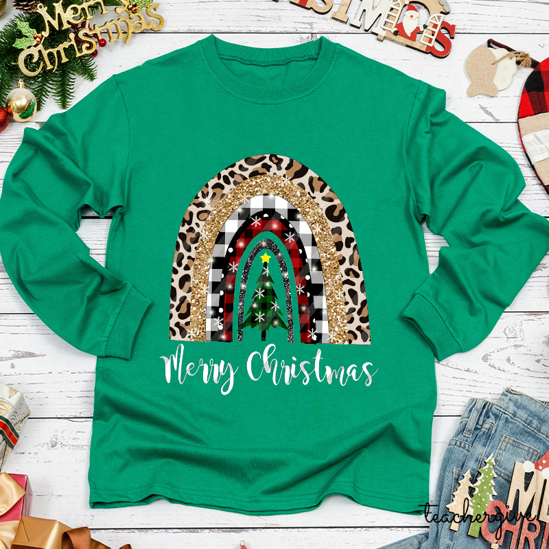 Merry Christmas A Christmas Tree In The Snow Teacher Long Sleeve T-Shirt