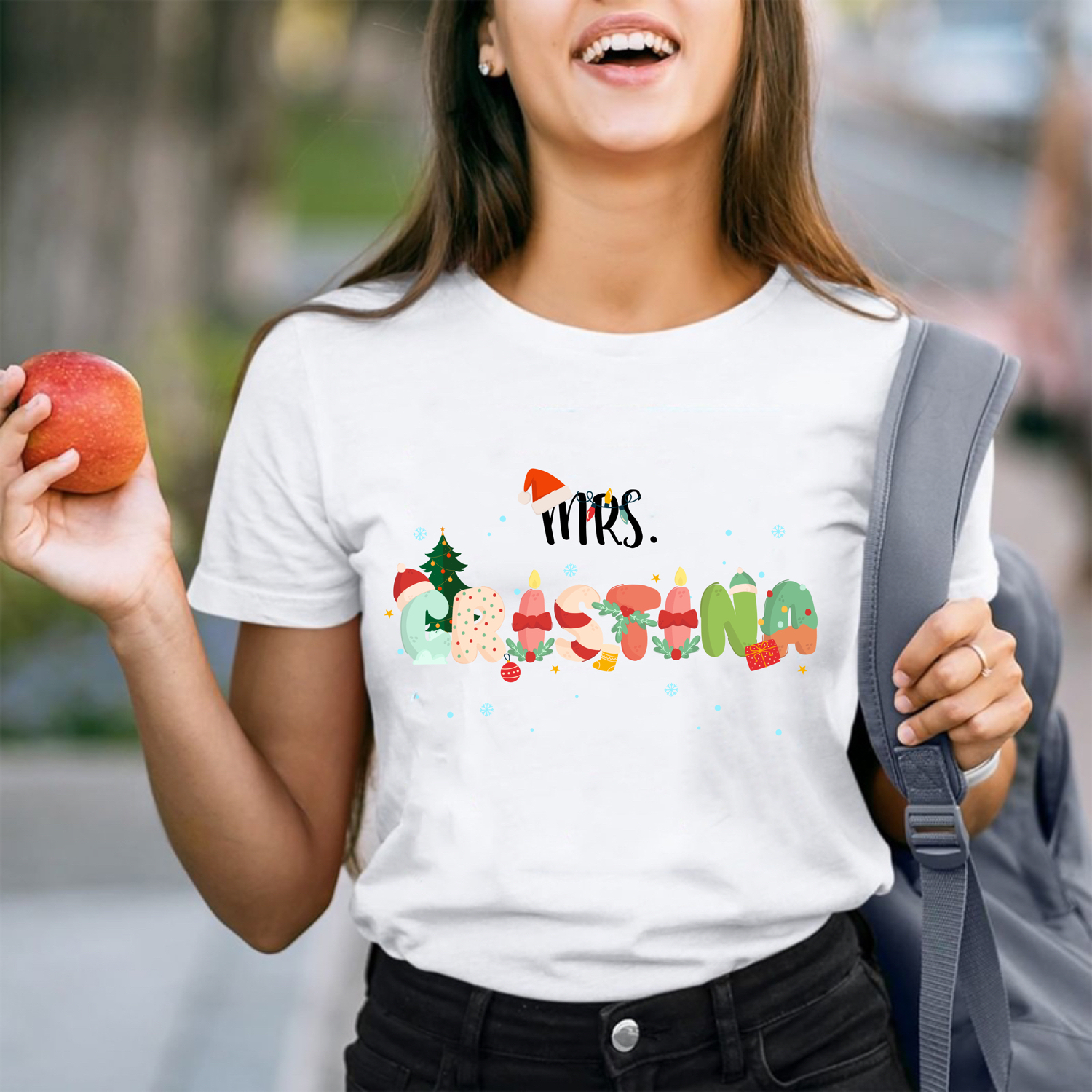 Personalized Name Christmas Cute Letter Teacher T-Shirt