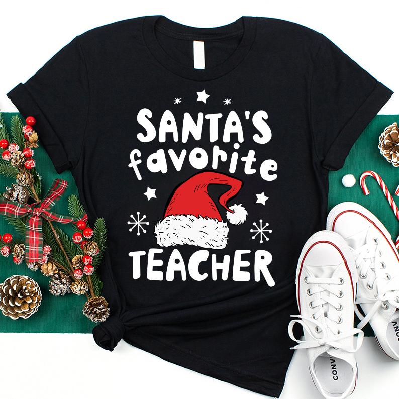 Santa's Favorite Teacher Christmas Teacher T-Shirt