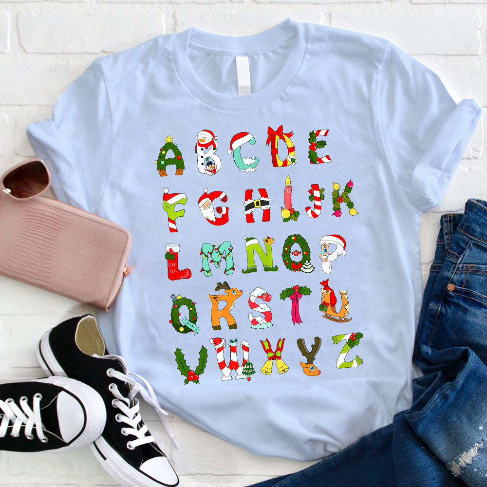 Christmas Alphabet All The Cute Things In Christmas Teacher T-Shirt