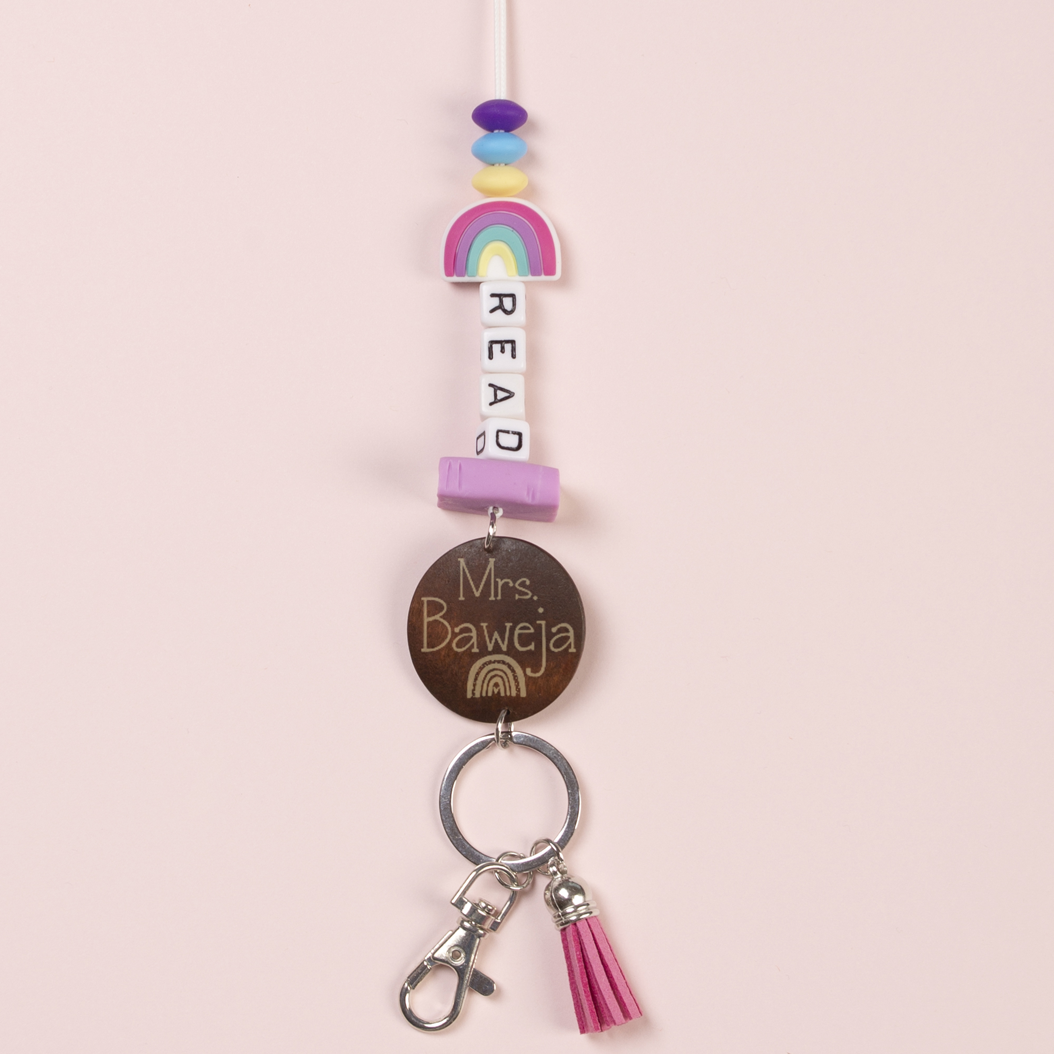 Personalized Multicolor Rainbow Read Letter Beaded Lanyard