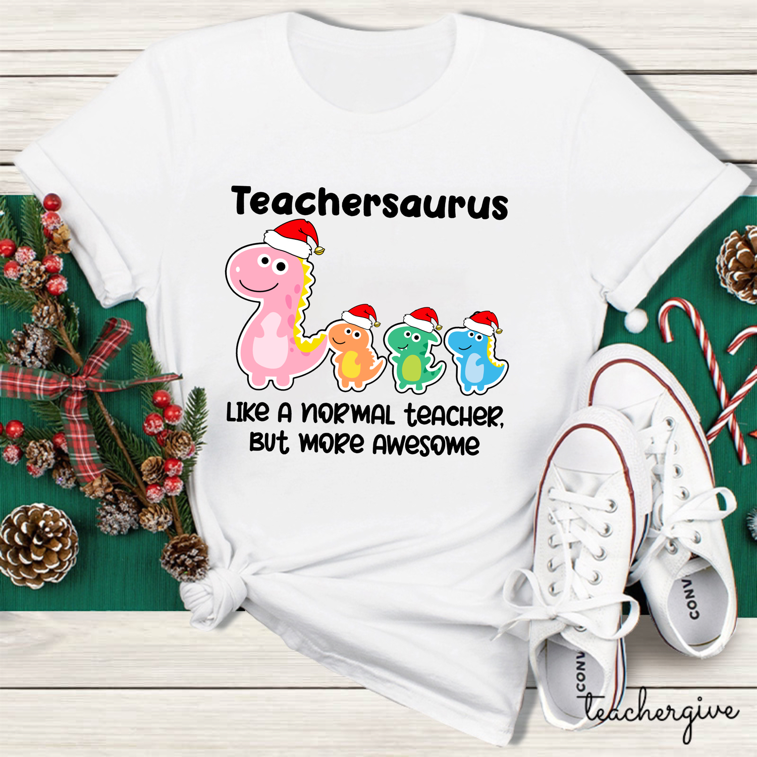 Christmas Teachersaurus Teacher T-Shirt