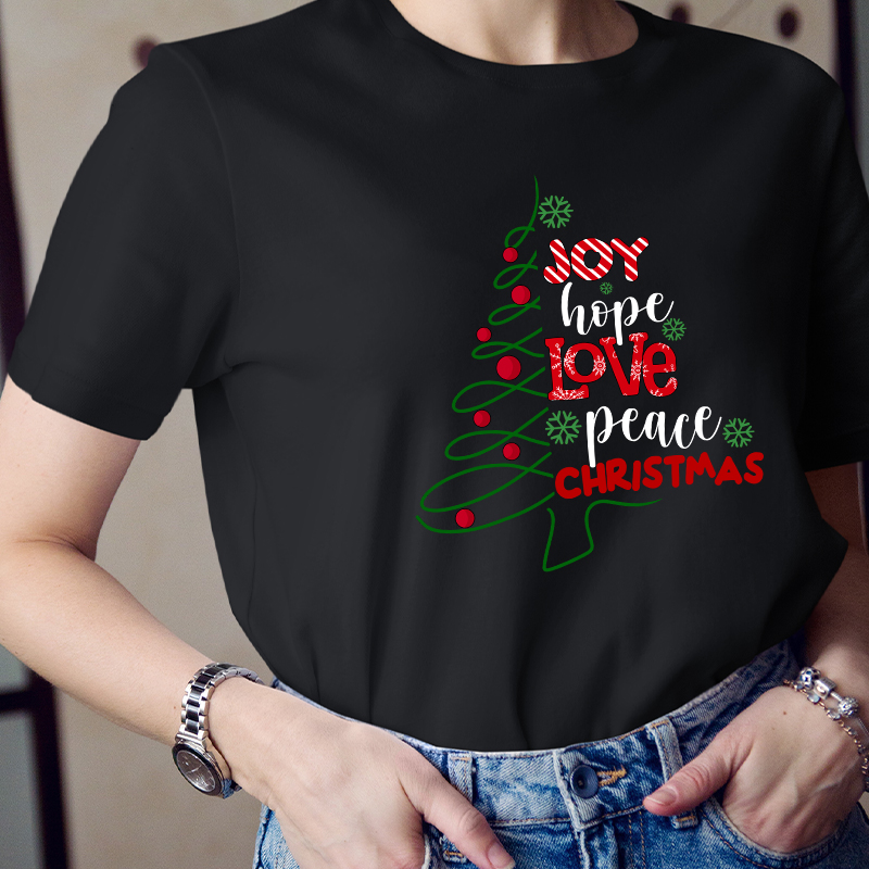 Joy Hope Love Peace Christmas Teacher T-Shirt