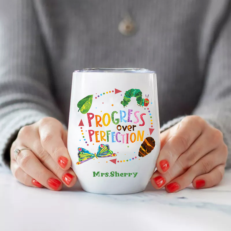 Personalized Progress Over Perfection  Wine Tumbler