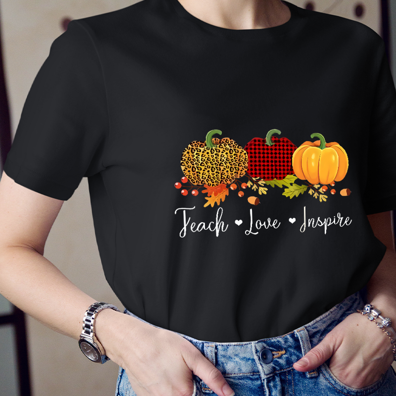 Teach Love Inspire Pumpkin Filbert Teacher T-Shirt