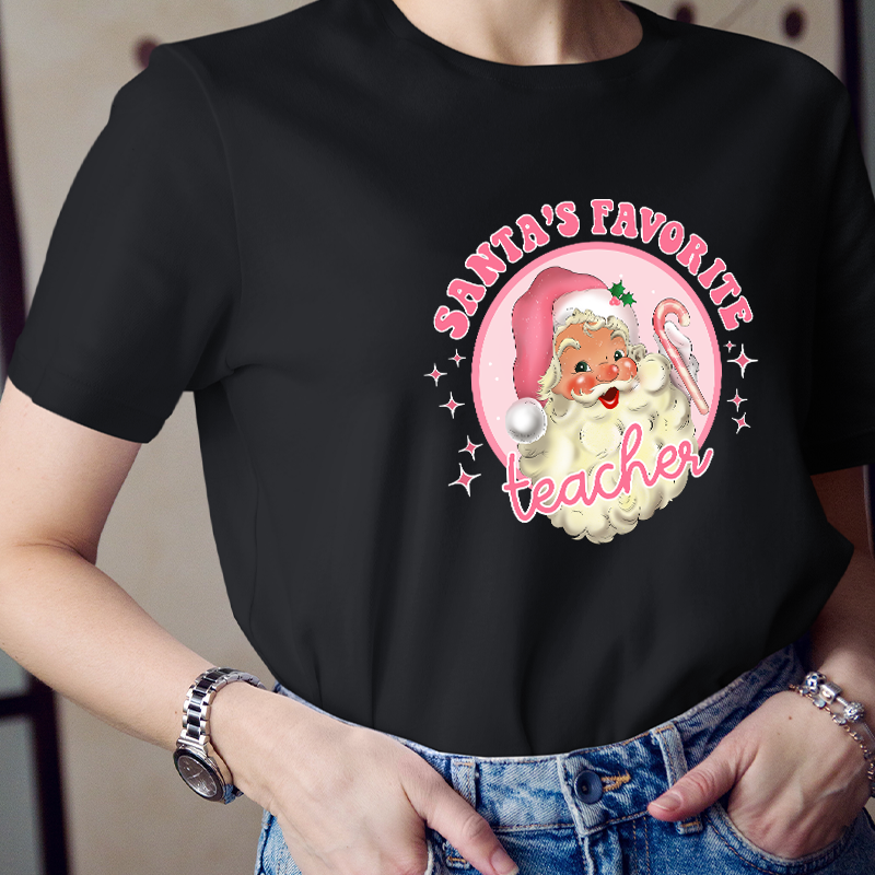 Santa's Favorite Teacher Pinky Winter Teacher T-shirt