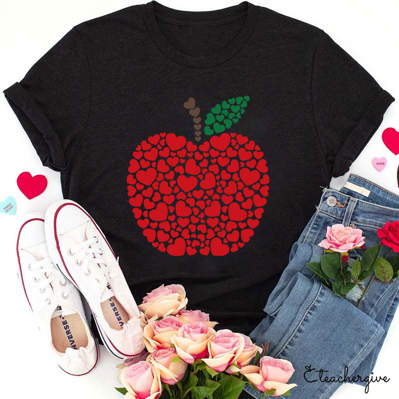 An Apple Made Of Love Heart Teacher T-Shirt