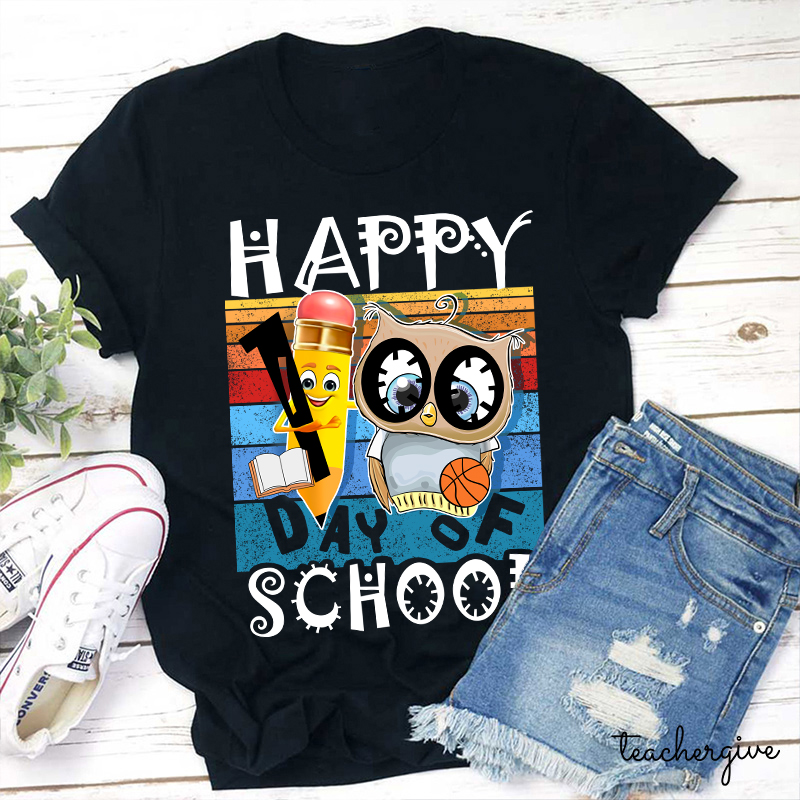 Happy First Day Of School Pencil Owl T-Shirt