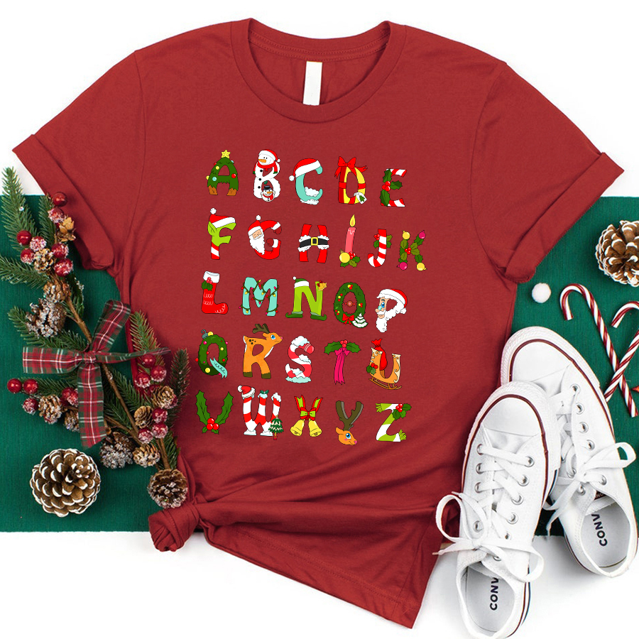 Christmas Alphabet All The Cute Things In Christmas Teacher T-Shirt