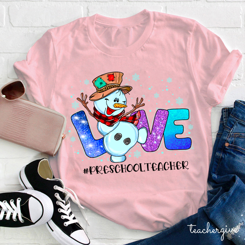 Personalized Snowman Love Shining Christmas Teacher T-Shirt