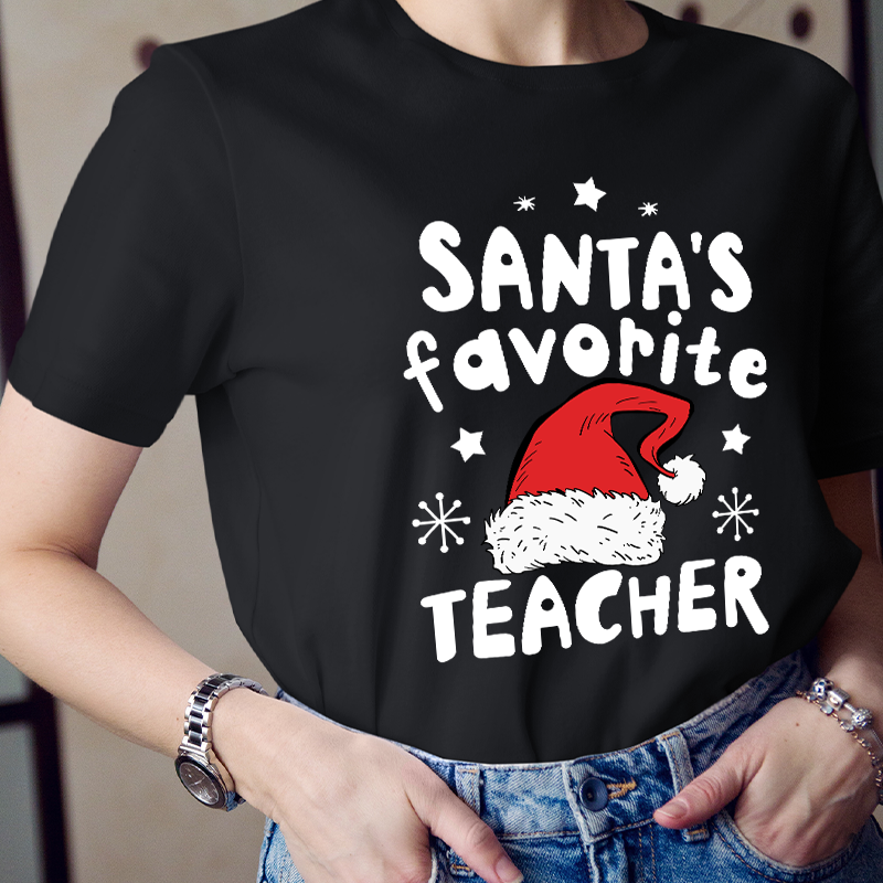 Santa's Favorite Teacher Christmas Teacher T-Shirt