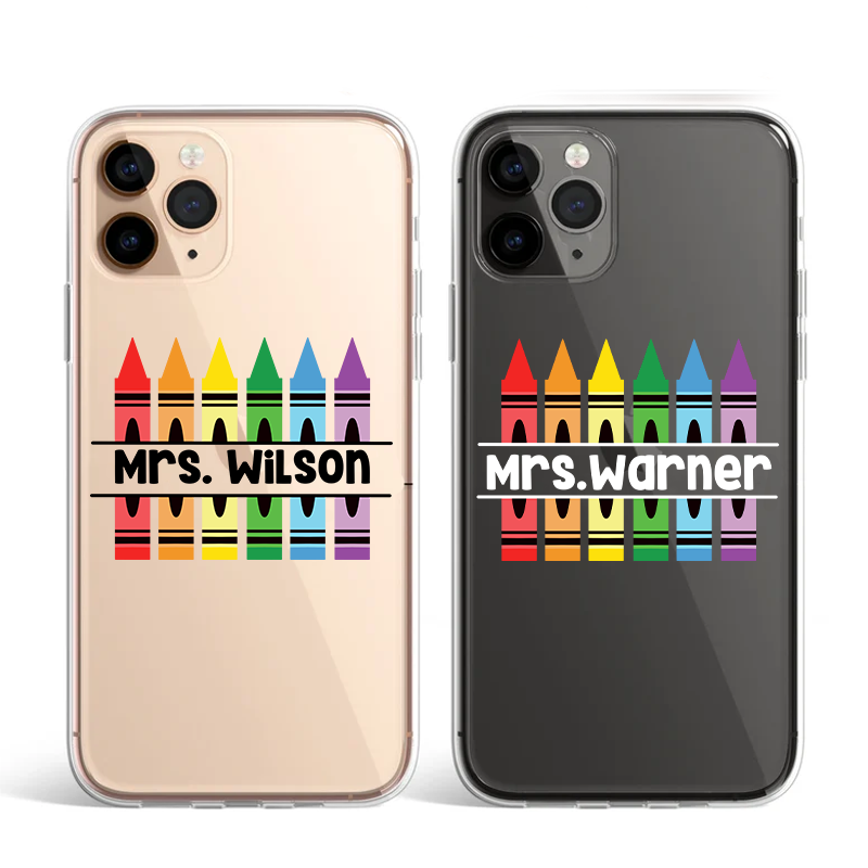 Personalized iPhone 13 Series Crayon Teacher Name Soft Gel TPU Case