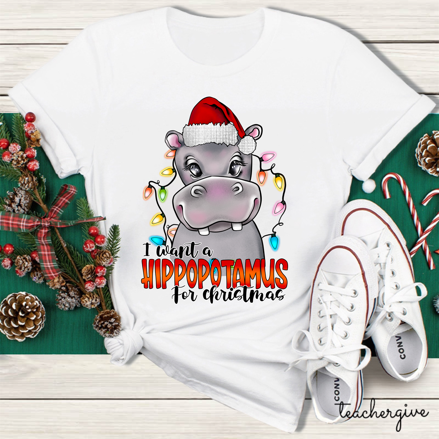 I Want A Hippopotamus For Christmas Teacher T-shirt