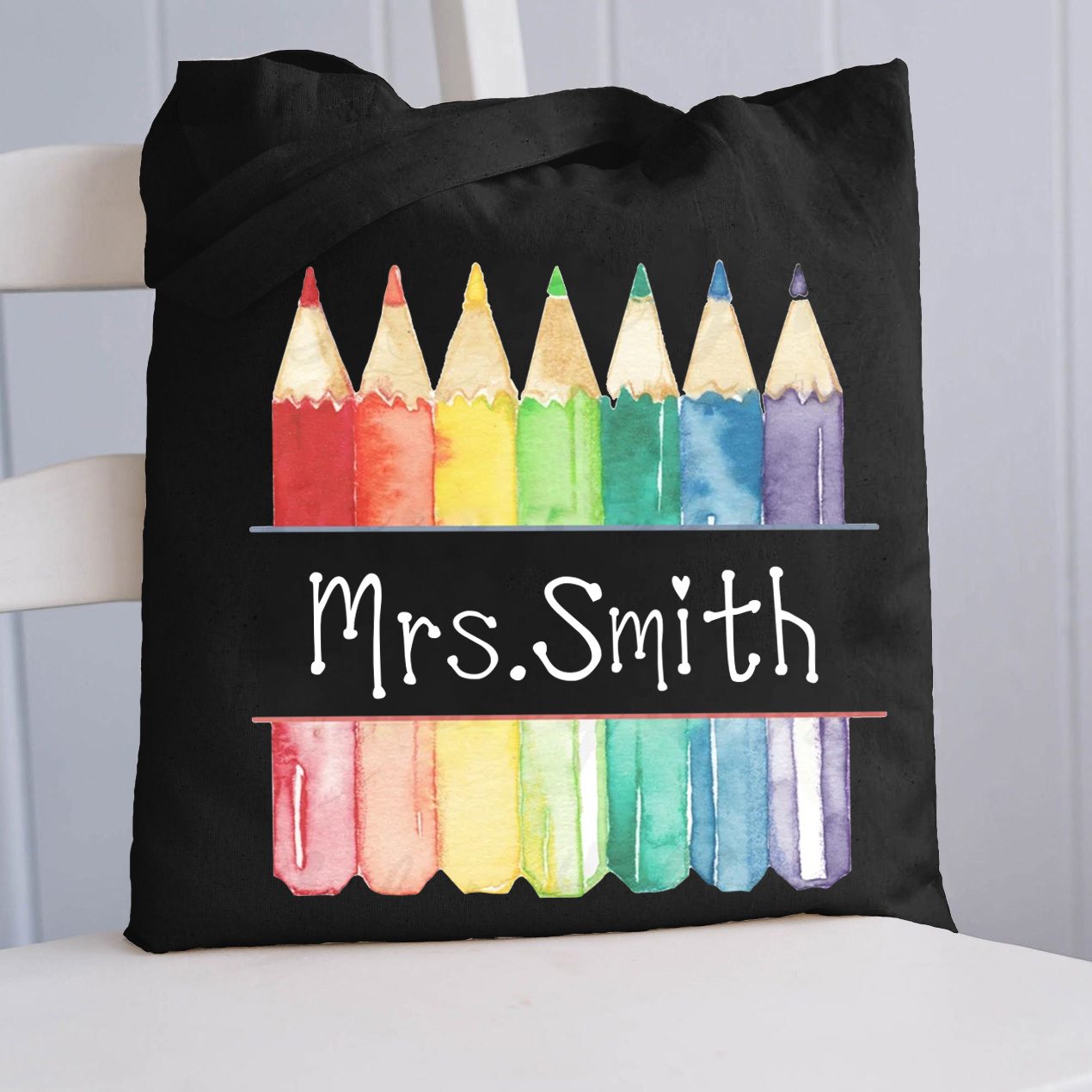 Personalized Teacher Letter Colorful Pencils Tote Bag