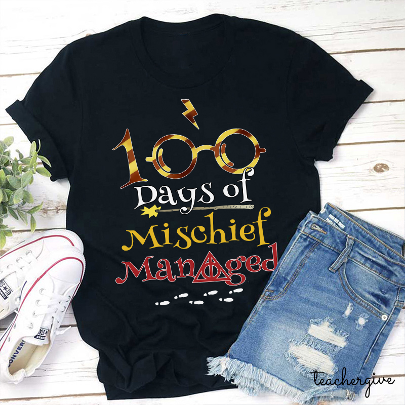 100 Days Of Mischief Managed Magic Style Teacher T-Shirt