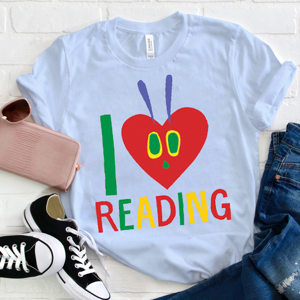 I Love Reading Caterpillar Heart  T-Shirt