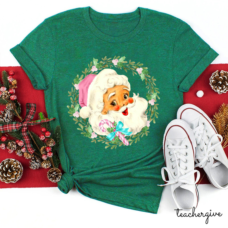 Christmas Wreach Santa Teacher T-Shirt
