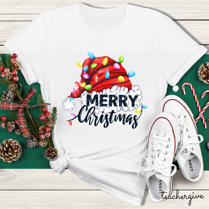 Merry Christmas And Big Red Hat Teacher T-Shirt