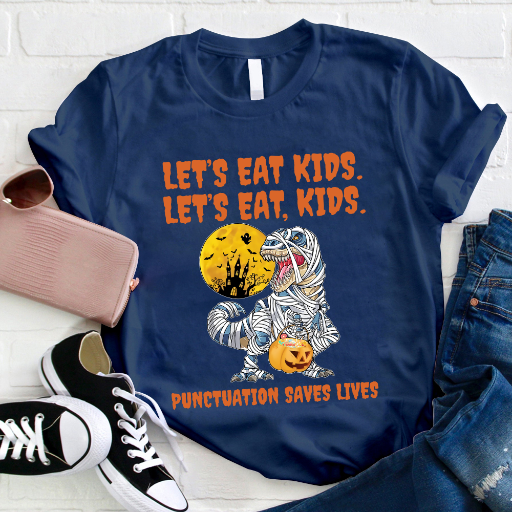 Punctuation Saves Lives Dinosaur With Bandage Teacher T-Shirt