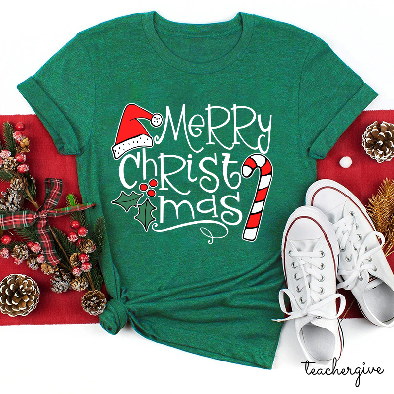 Merry Christmas Candy Canes Teacher T-Shirt