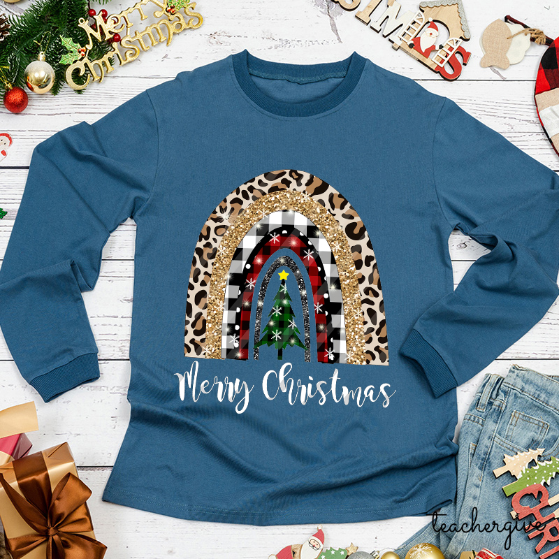 Merry Christmas A Christmas Tree In The Snow Teacher Long Sleeve T-Shirt