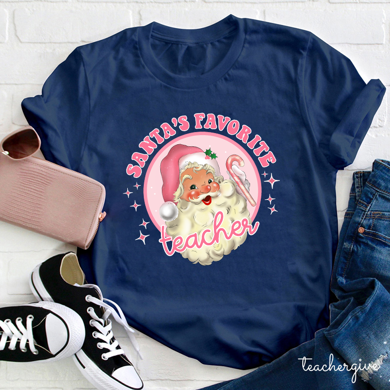 Santa's Favorite Teacher Pinky Winter Teacher T-shirt